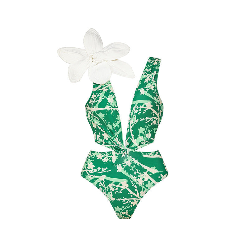 Slimming Three-Dimensional Floral Split Bikini