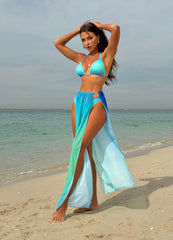 Gradient Mesh Drawstring Bikini Three-Piece Swimsuit