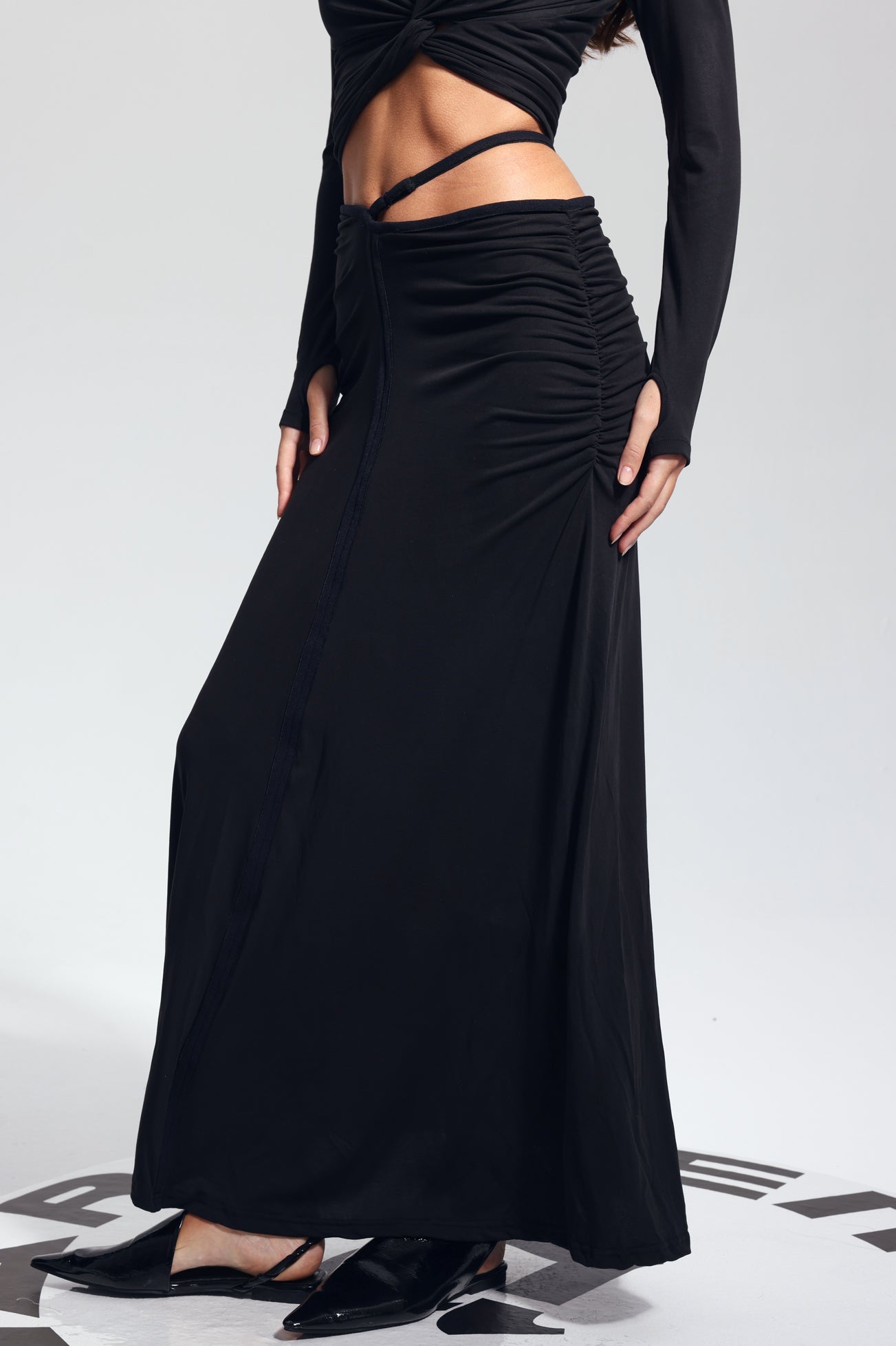 Padget Ruch Cutout Bodycon Skirt In Black