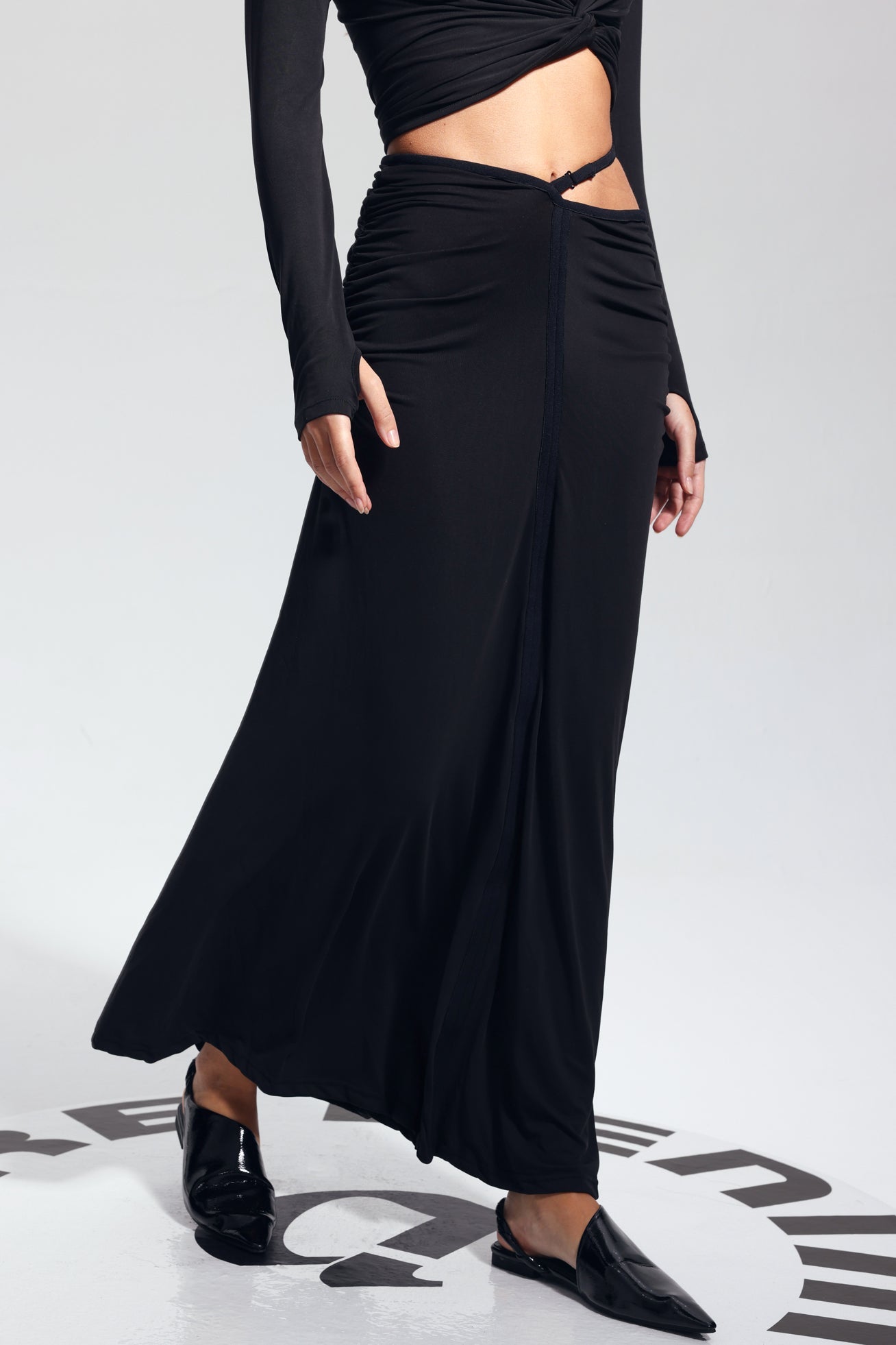 Padget Ruch Cutout Bodycon Skirt In Black