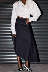 Penelope Denim Ruffle Asymmetric Skirt