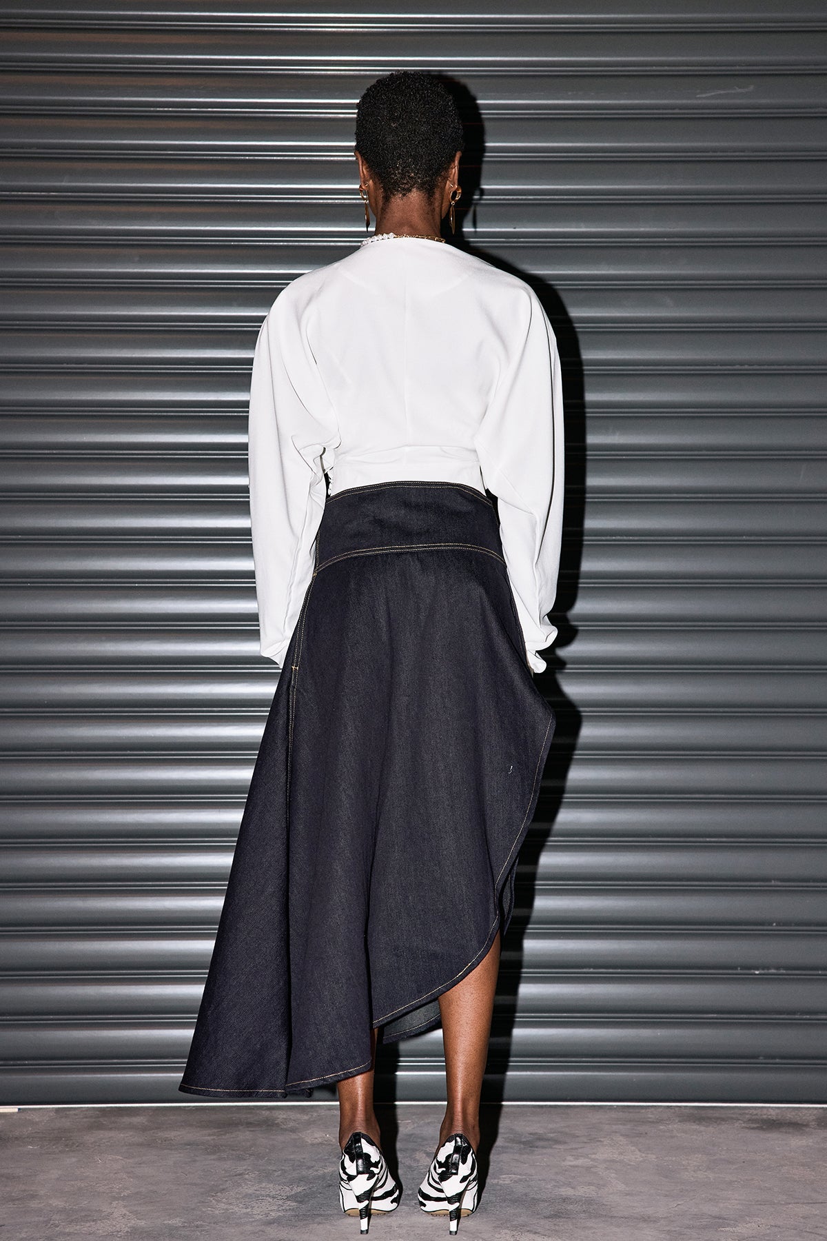 Penelope Denim Ruffle Asymmetric Skirt
