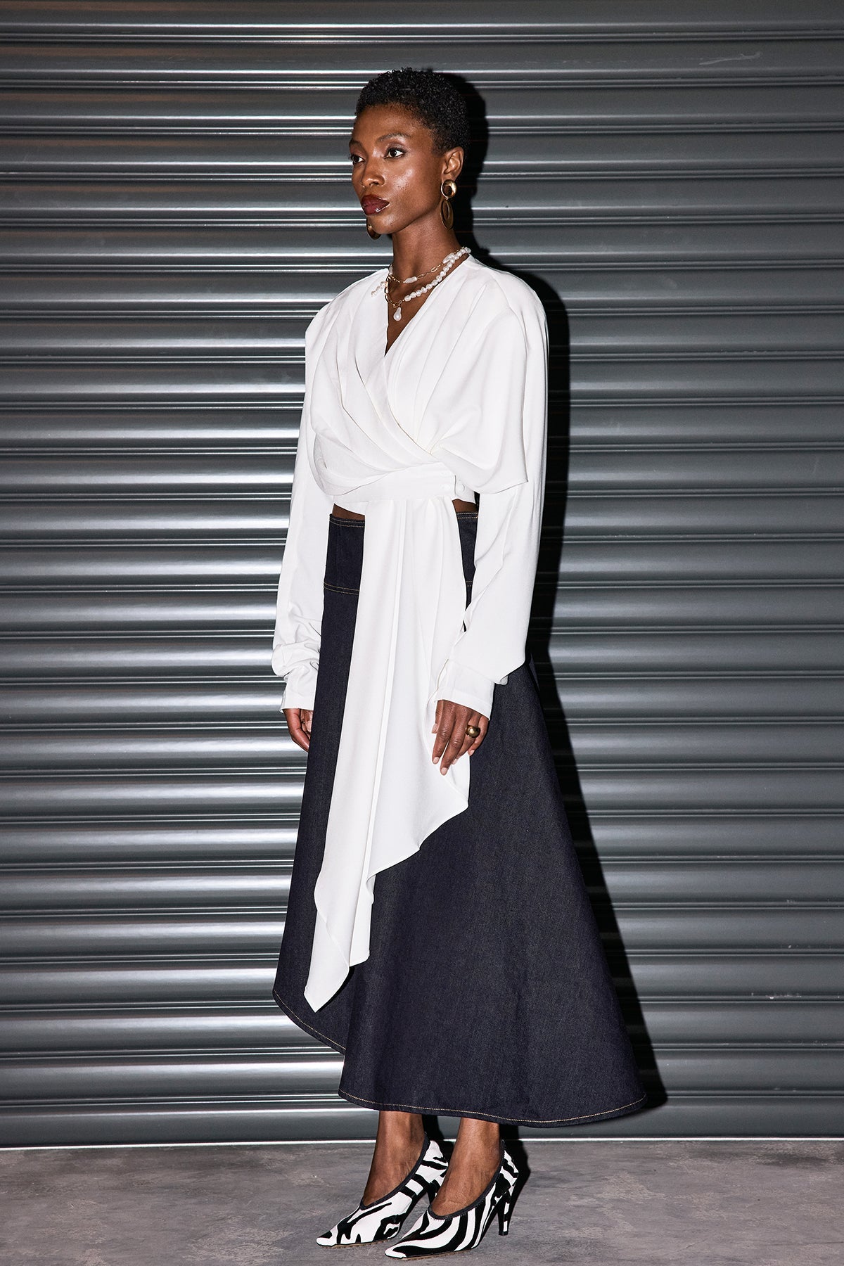 Penelope Denim Ruffle Asymmetric Skirt