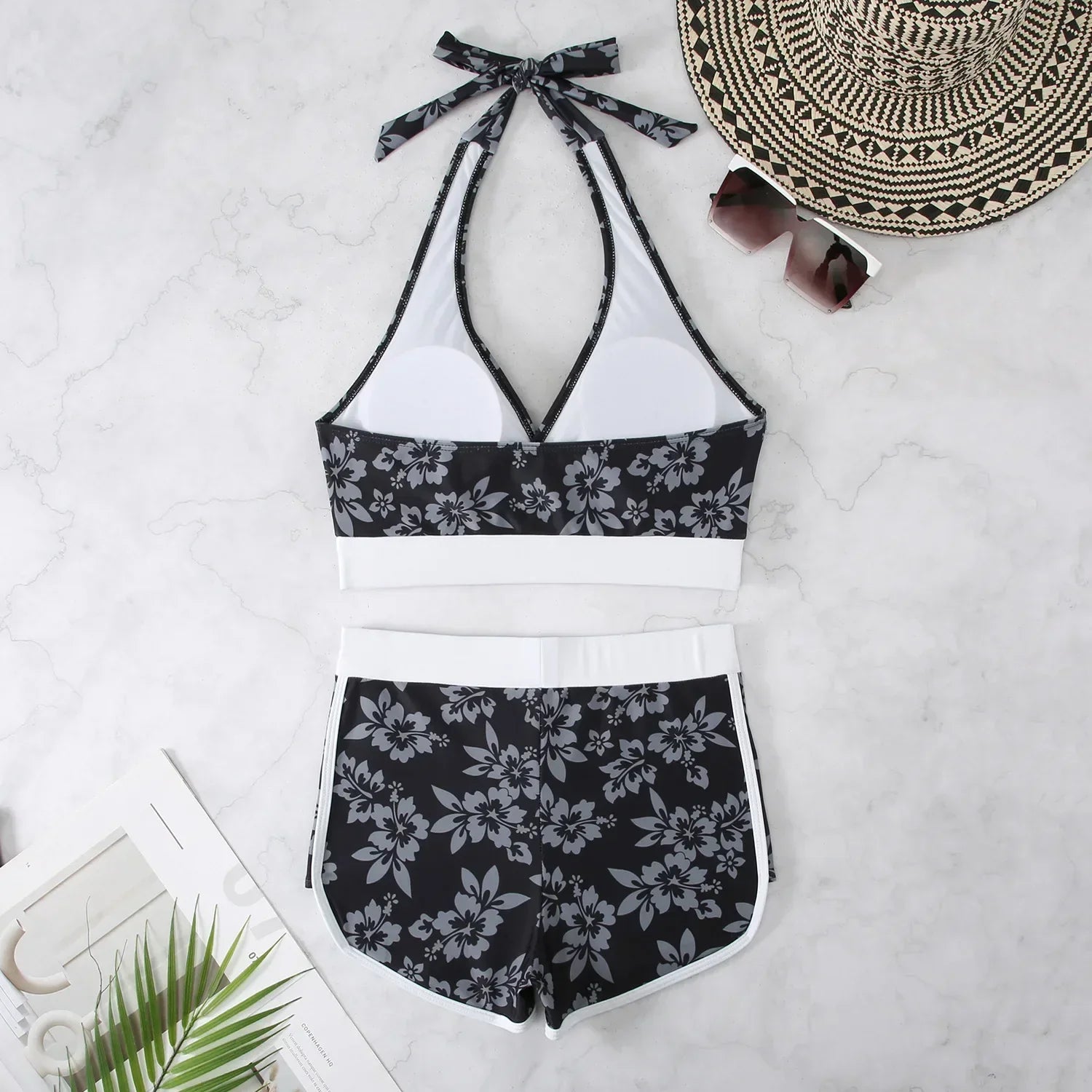 Flower Print 2 Piece Swimsuit Women,sexy High Waist V-neck Tankini Bikini,2024 Suspender Halter Swimwear,summer Beach Vacation
