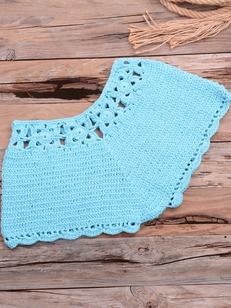 Bikini 2022 knitting Swimsuit Crochet Bikini Bohemia Style Off Shoulder High Neck Bathing Beach Bikinis Handmade Crochet Bikini