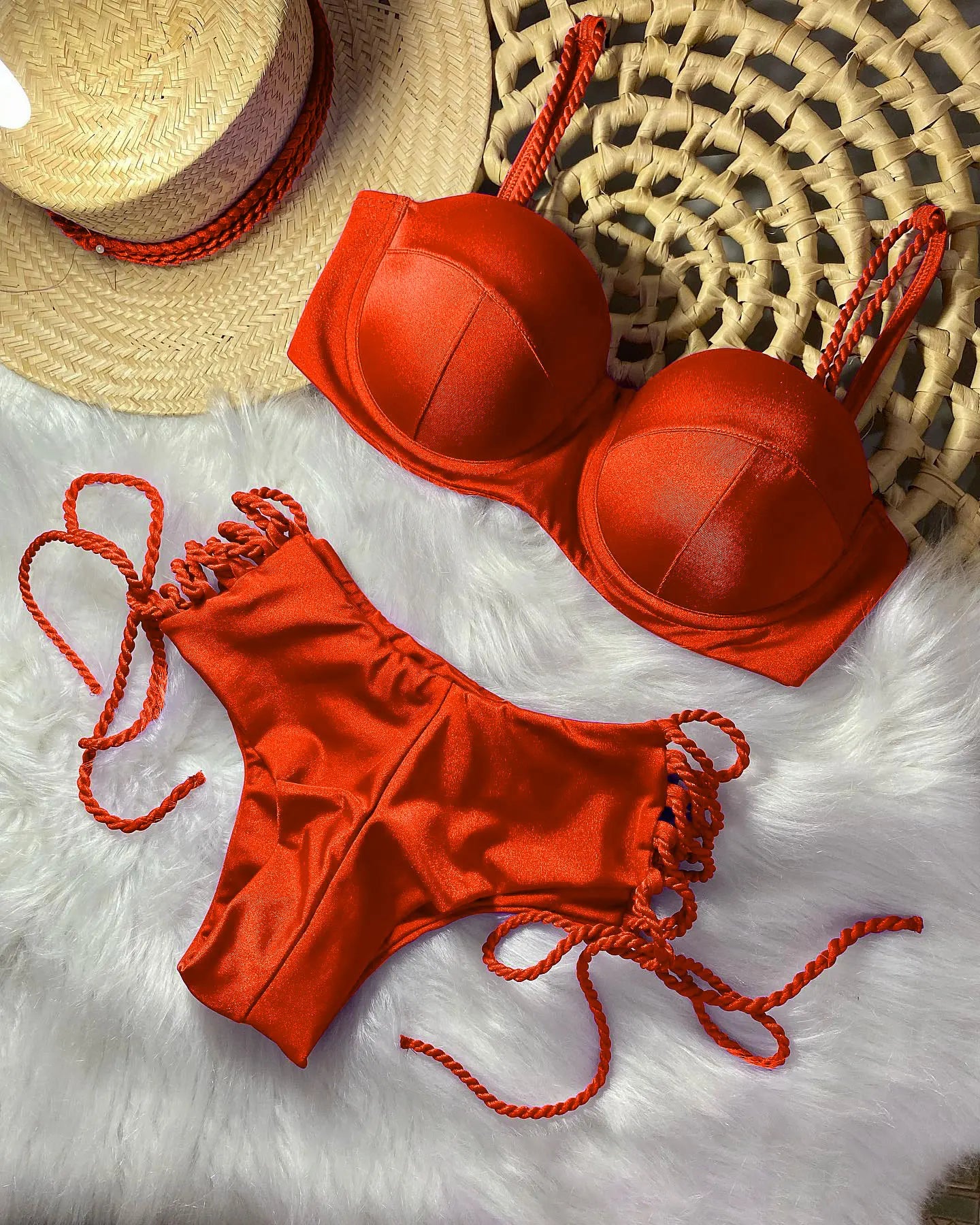 Sexy Bikinis Sets Push Up Women's Swimsuit Tie Side G-String Vintage Solid Swimwear Chest Pad Summer Beachwear Bathing Suit