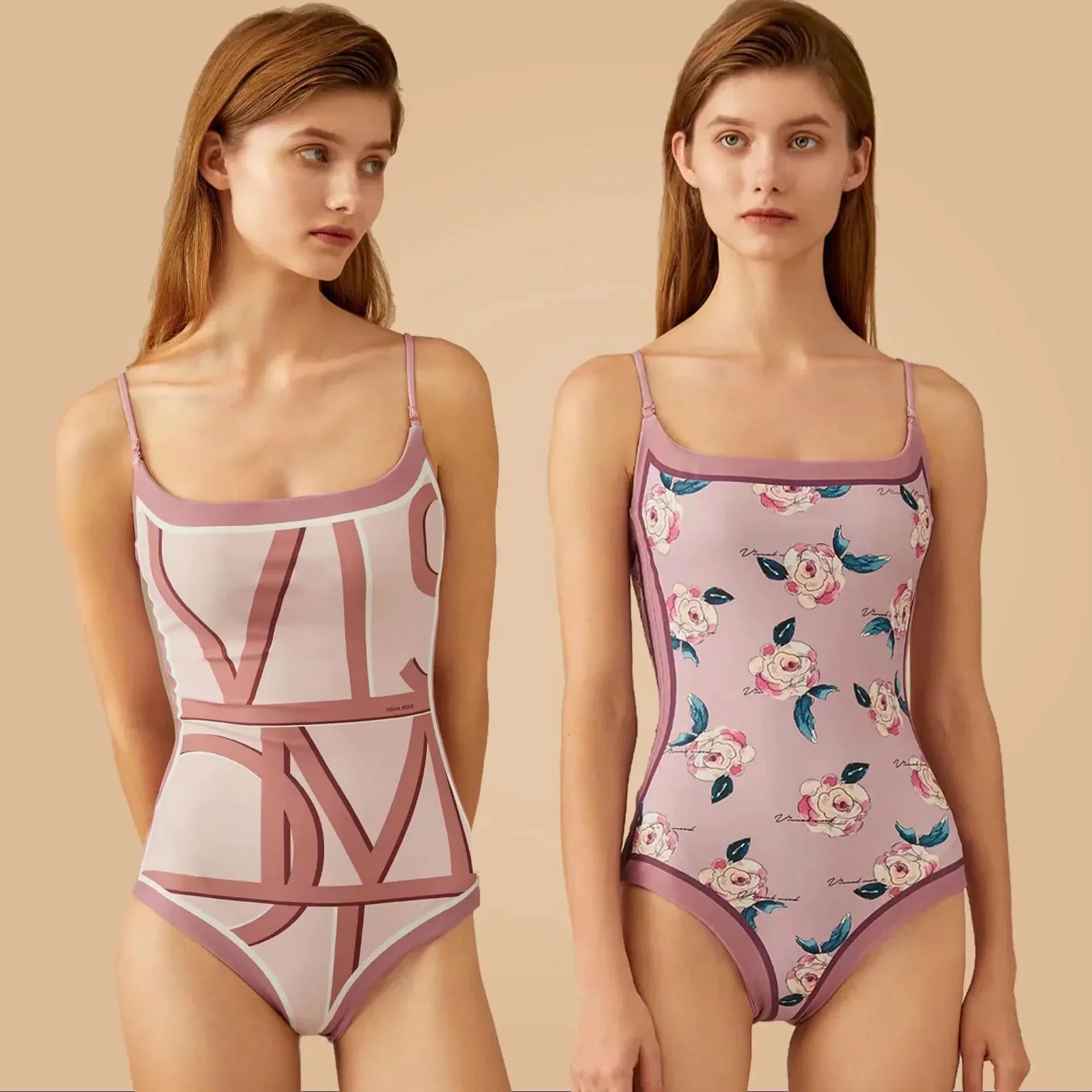 New Vintage Printed Double-sided Wear Swimming Bathing Suit Women Bandage Sexy One Piece Swimsuit Beachwear Swimwear Woman