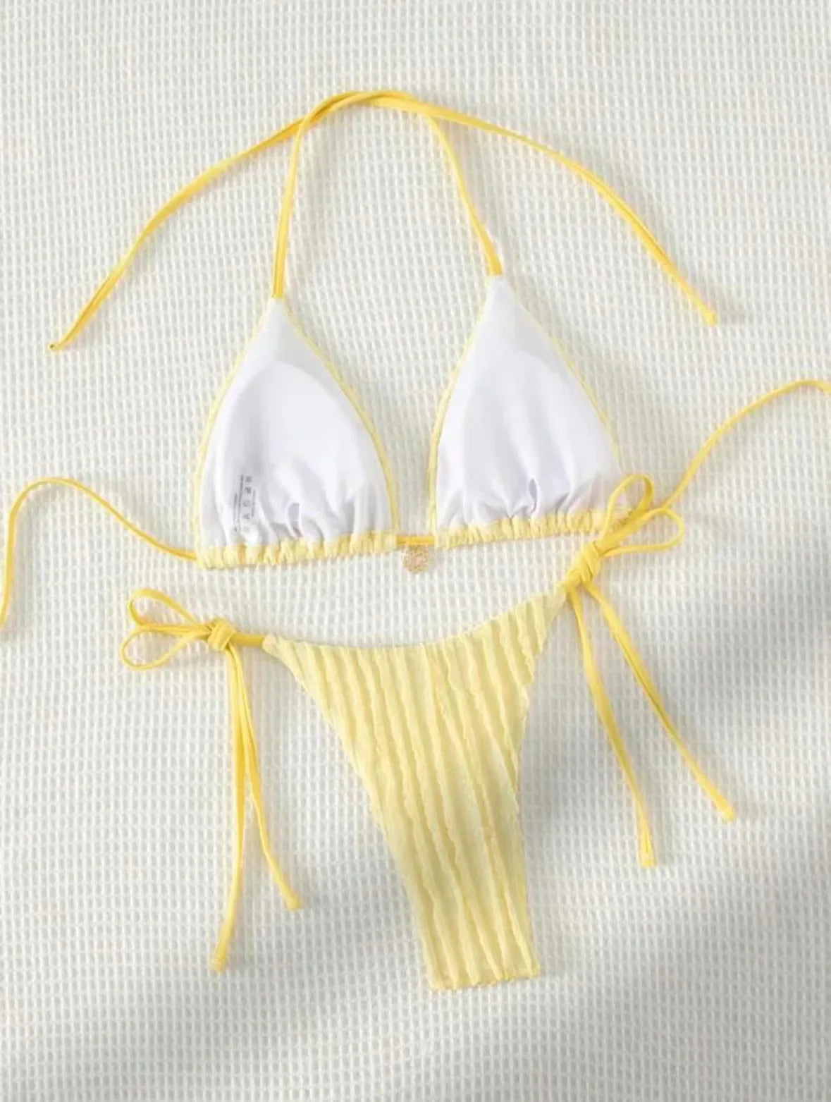 Women yellow micro mini string bikini sets two pieces tie halter thong swimsuit Swimwear bathing suit beach outfits biquini