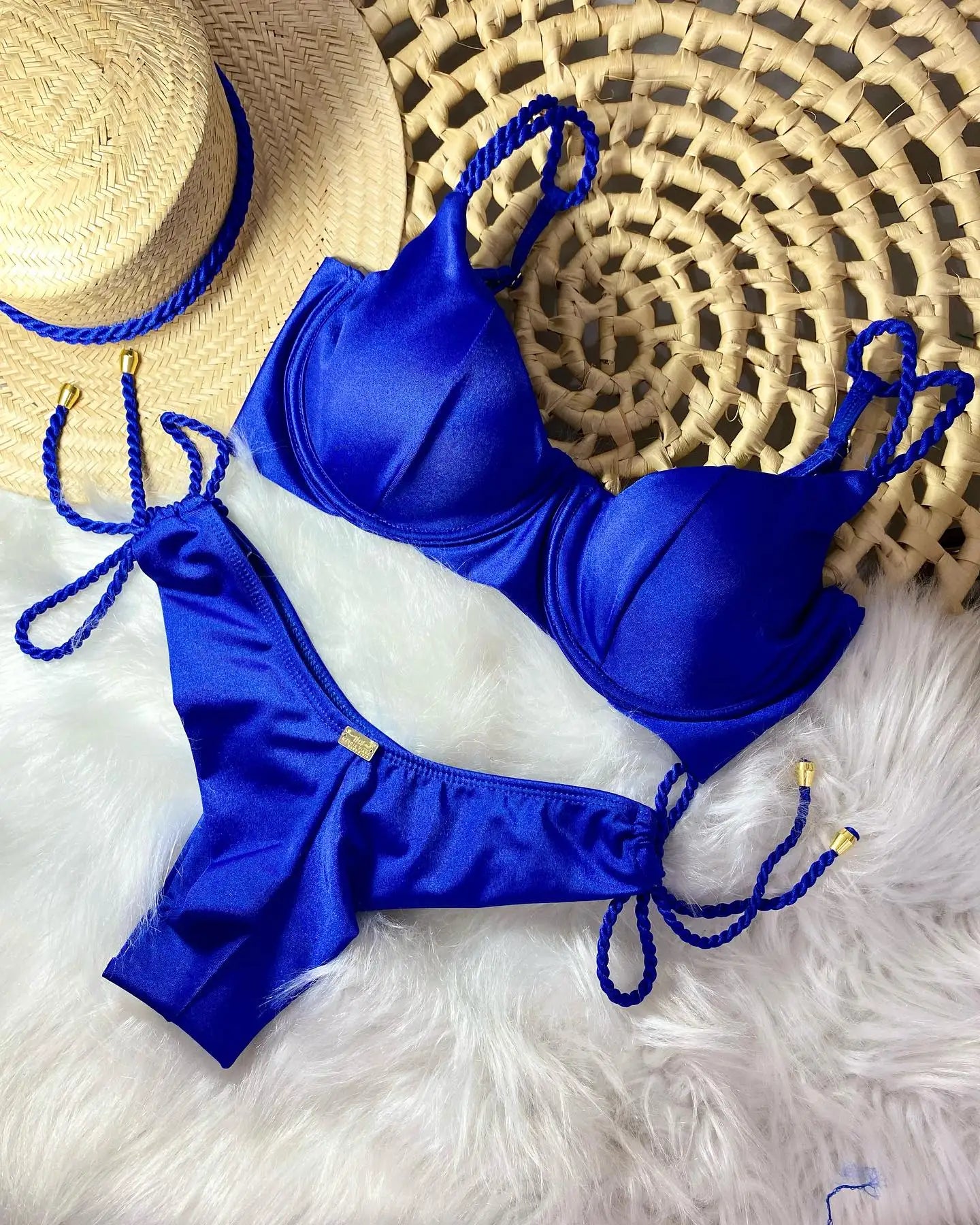 Sexy Bikinis Sets Push Up Women's Swimsuit Tie Side G-String Vintage Solid Swimwear Chest Pad Summer Beachwear Bathing Suit