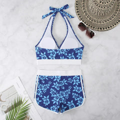 Flower Print 2 Piece Swimsuit Women,sexy High Waist V-neck Tankini Bikini,2024 Suspender Halter Swimwear,summer Beach Vacation