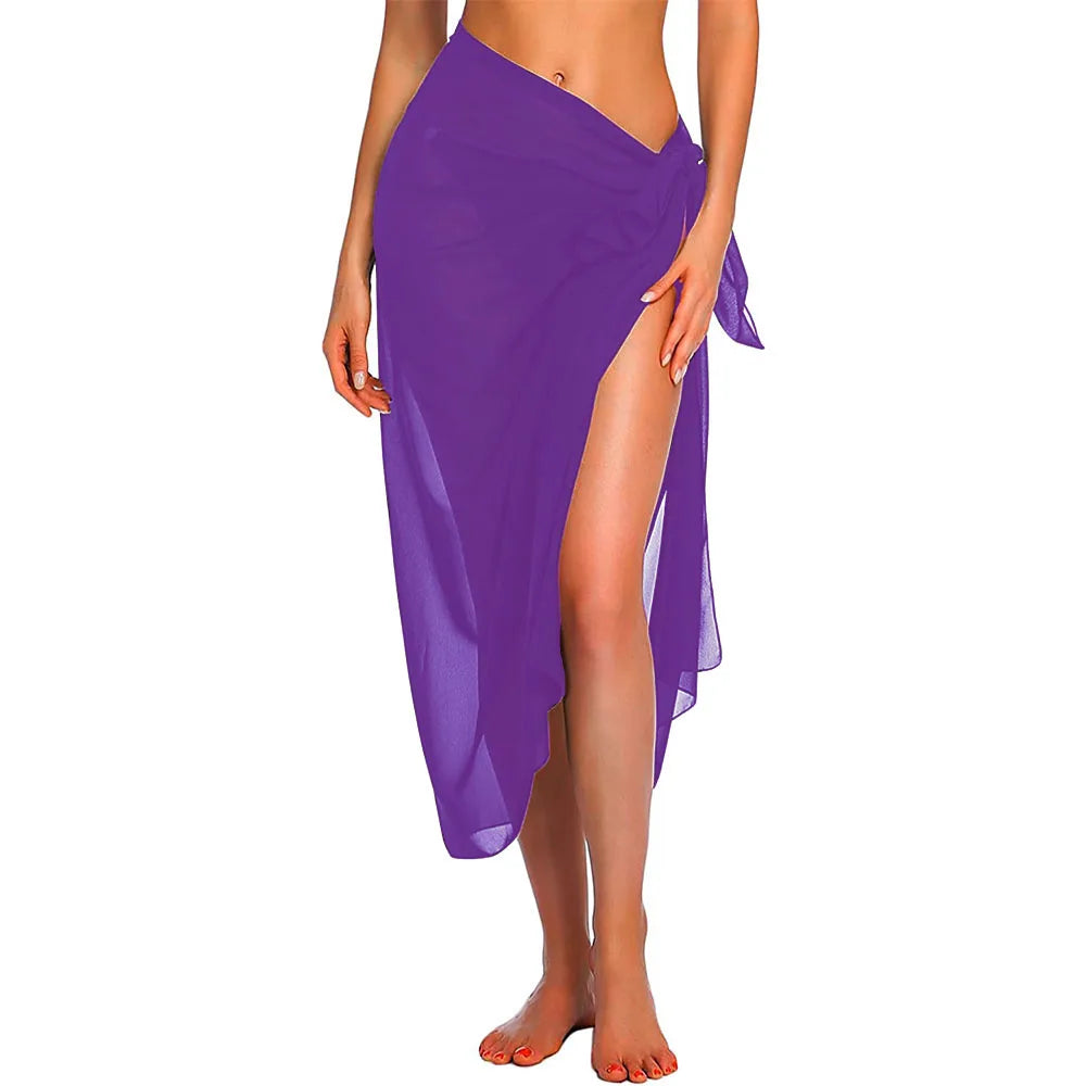 Womens Beach Long&Short Short Skirt Sarong Swimsuit Coverups Summer Bikini Wrap Sheer Scarf for Swimwear Cover-ups