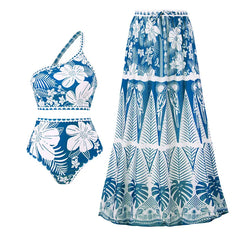 Vintage Floral Print Bikini High Waist V-Neck Sexy Swimsuit Fashion 2024 Straps Irregular Cover Up Elegant Women Swimsuit