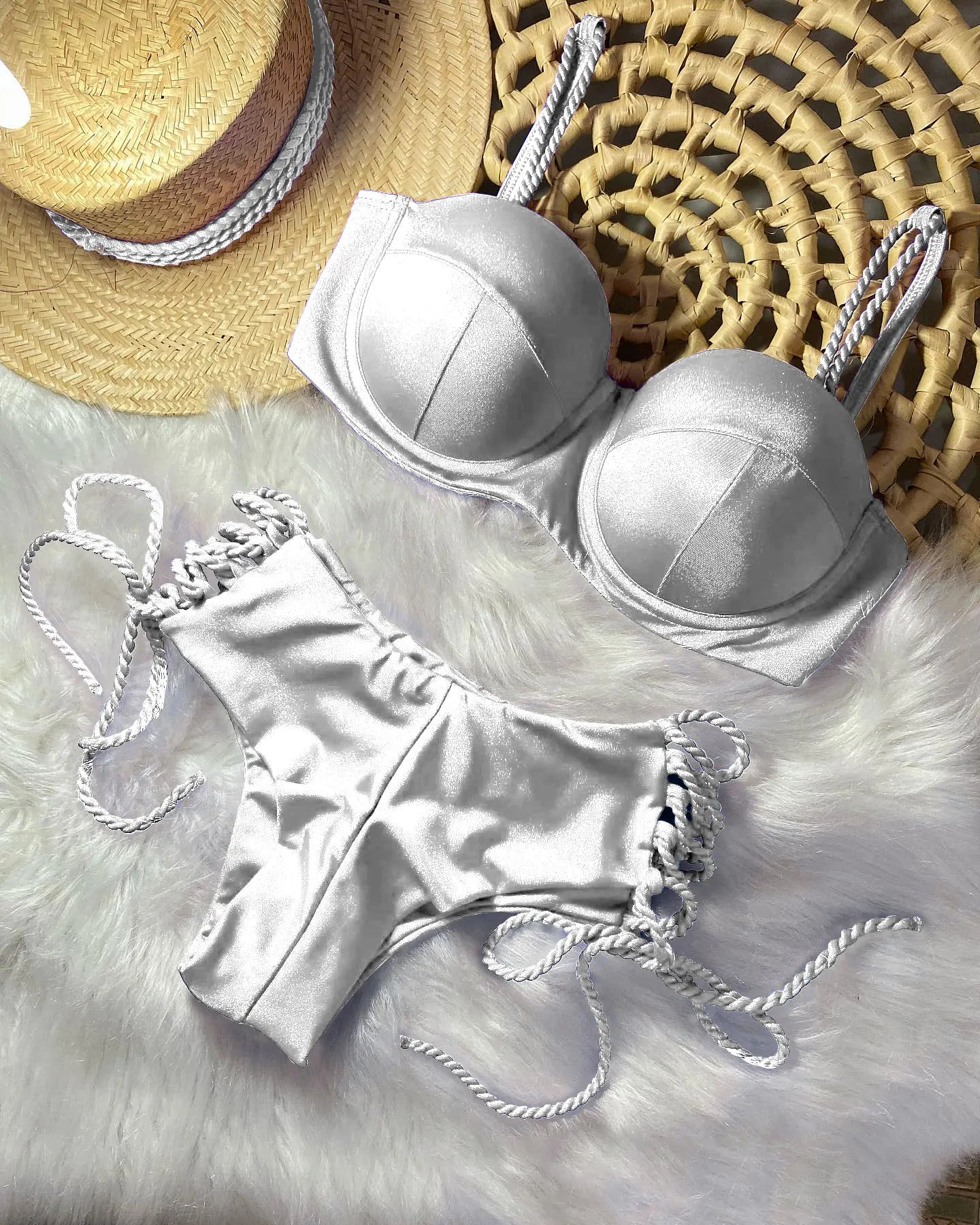 Sexy Bikinis Sets Push Up Women's Swimsuit Tie Side G-String Vintage Solid Swimwear Chest Pad Summer Beachwear Bathing Suit