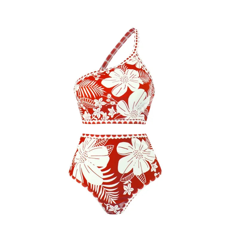 Vintage Floral Print Bikini High Waist V-Neck Sexy Swimsuit Fashion 2024 Straps Irregular Cover Up Elegant Women Swimsuit