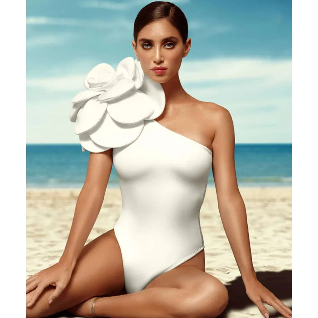 Solid Yellow 2024 Women Sexy 3D Flower One Piece Swimsuit Swimwear Off Shoulder Beachwear Summer Monokini Surf Wear Bathing Suit
