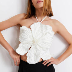 Fashion Flower Bikini Pearl Design Neck Swimsuit Luxury Sexy Tube Top Halter Seaside Vacation Hollow Trousers 2024 Women'S Retro