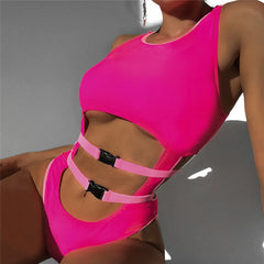 Sexy Rose Red Cut Out Monokini Swimsuit One Piece Swimwear Woman 2024 Bandage Bathers High Cut Bathing Swimming Suit for Women