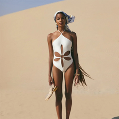 Triangle Tankini Cutout One-Piece Swimsuit Print Hollow Solid Color Flower Black White Single Piece Micro Monokini Sexy Bikini