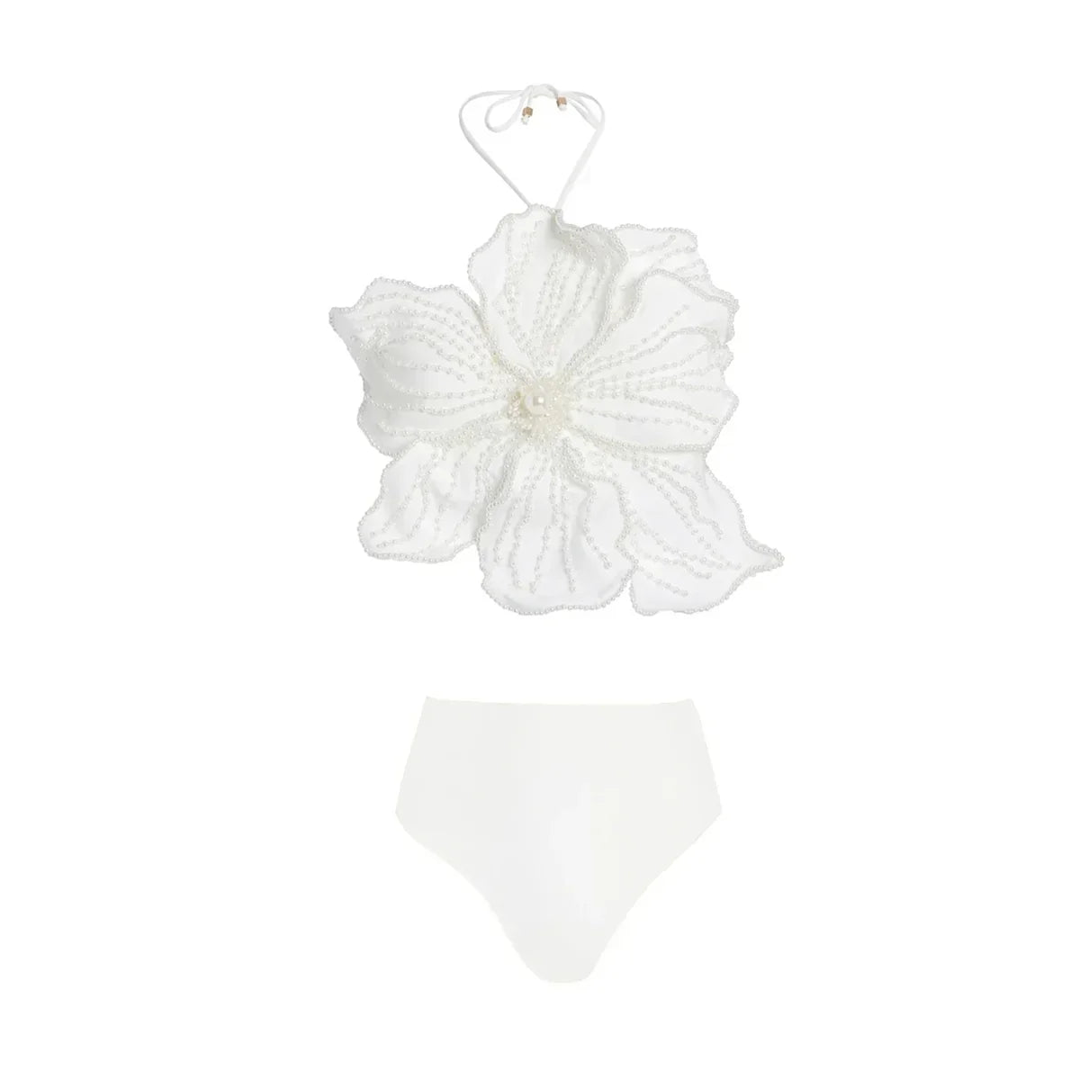 Fashion Flower Bikini Pearl Design Neck Swimsuit Luxury Sexy Tube Top Halter Seaside Vacation Hollow Trousers 2024 Women'S Retro
