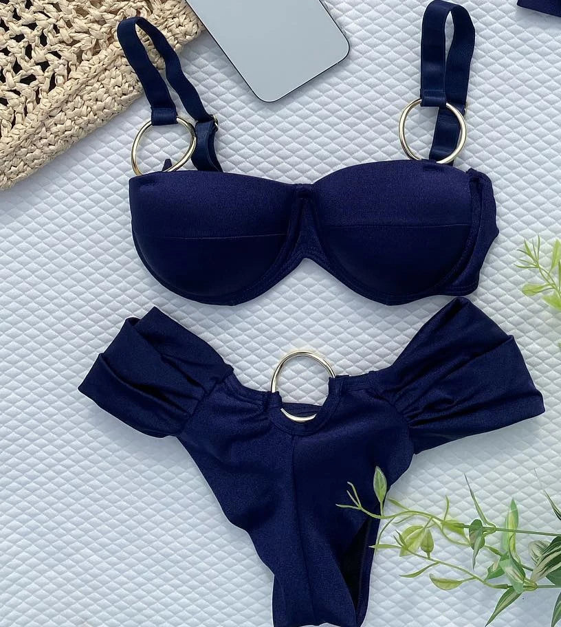 Summer Push Up Bikini Sets Solid Women's Swimsuit Vintage Print Swimwear Vacation Bathing Suit Sexy Summer Outfits Beachwear