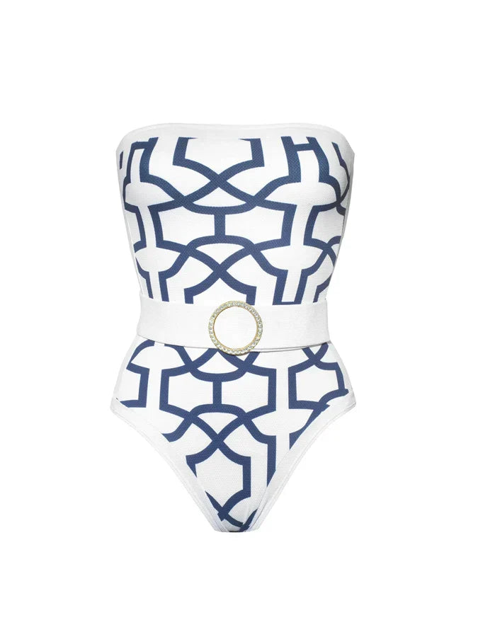 Geometric Shapes Beach Outfits 2023 New Swimwear Summer Female One Piece and Cover- Up Swimsuit Women Swim Suit Beach Wear
