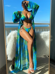 3 Pieces Triangle String Bikini 2024 Swimsuit Women & Kimono Swimwear Female Sexy Bathers Bathing Swimming Swim Suit Beachwear