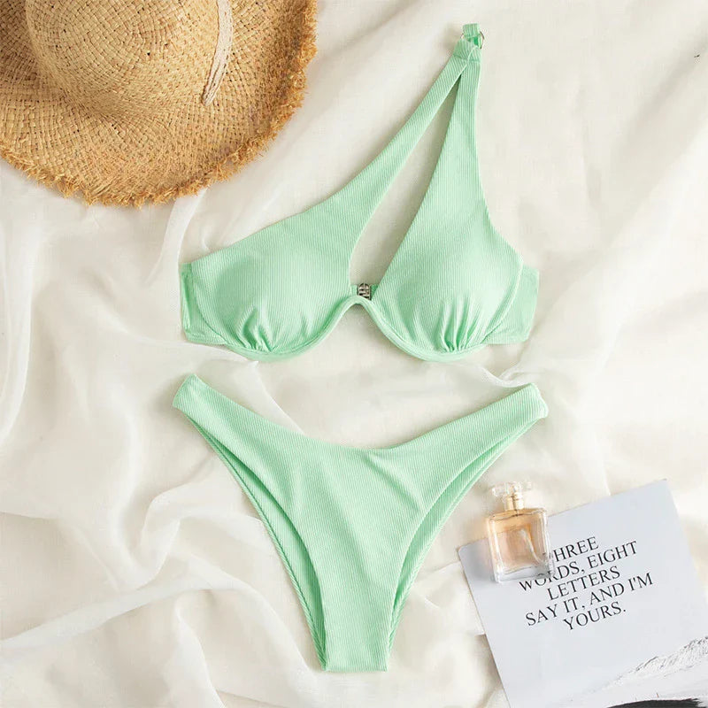 Sexy Push Up Bikini Set Women Cut Out Swimsuit Summer One Shoulder Swimwear Female Bathing Suit Beachwear Lady High Waist Bikini