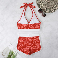 Flower Print 2 Piece Swimsuit Women,sexy High Waist V-neck Tankini Bikini,2024 Suspender Halter Swimwear,summer Beach Vacation