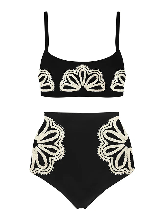 White Simple Print Fashion Bikini Swimsuit Two Pieces Tankini Women Holiday Beach Dress Patchwork Women String Bathing Suit
