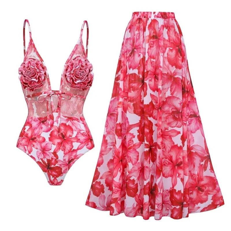 2024 High Quality One Piece Swimsuit Floral Ruffle Printed Push Up Women Bikini Set Swimwear Slimming Bathing Suit Beach Wear