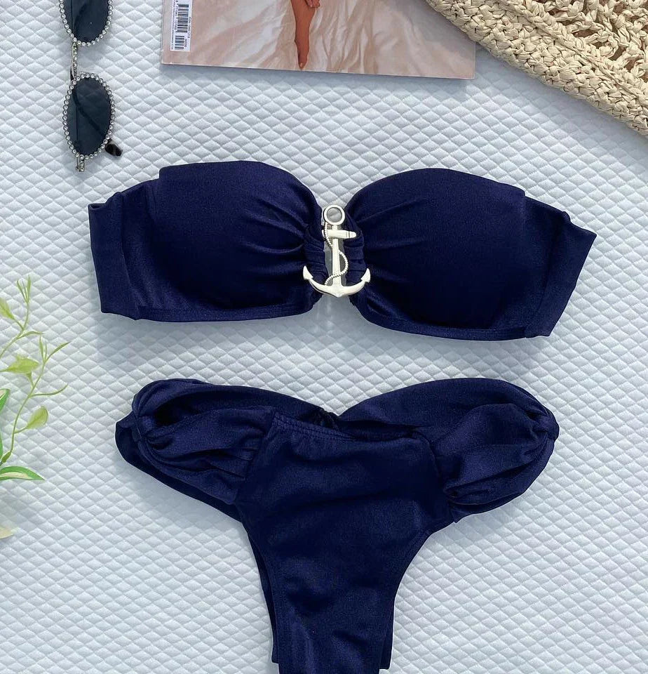Summer Push Up Bikini Sets Solid Women's Swimsuit Vintage Print Swimwear Vacation Bathing Suit Sexy Summer Outfits Beachwear