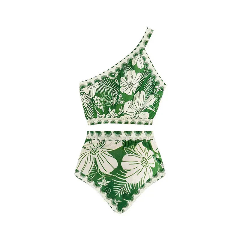 Vintage Floral Print Bikini High Waist V-Neck Sexy Swimsuit Fashion 2024 Straps Irregular Cover Up Elegant Women Swimsuit
