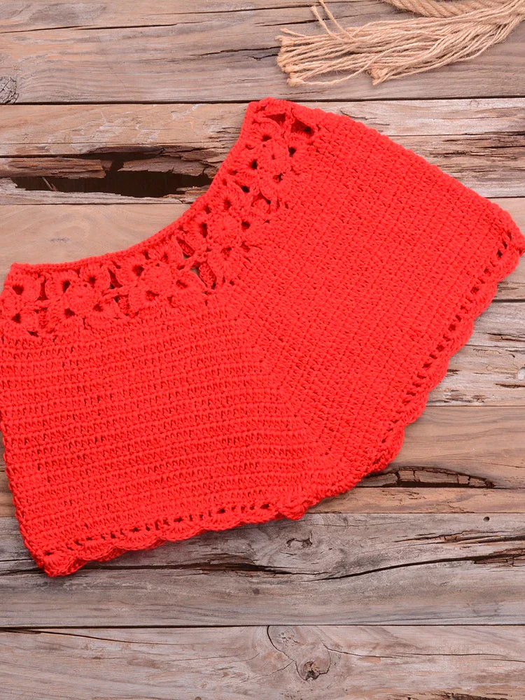 Bikini 2022 knitting Swimsuit Crochet Bikini Bohemia Style Off Shoulder High Neck Bathing Beach Bikinis Handmade Crochet Bikini