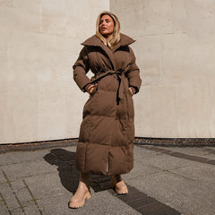 Malina -  Quilted Long Belted Puffer Coat