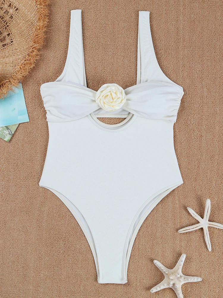 One Piece Swimsuit Women 2024 New Solid Sling U Neck Bandeau Bodysuit Swimwear Summer Two Piece Beach Wear Bathing Suit Female