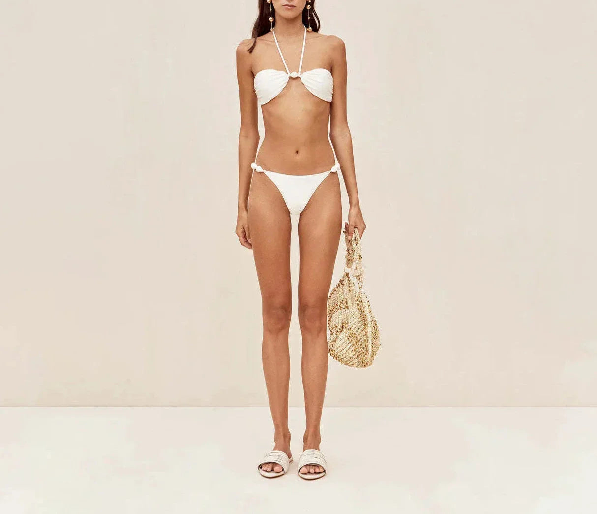 Solid Color Bikini and Crochet Dress Women Fashion Two Piece Outfits Swimsuit Luxury Swimwear Vacation Bathing Suits 2024