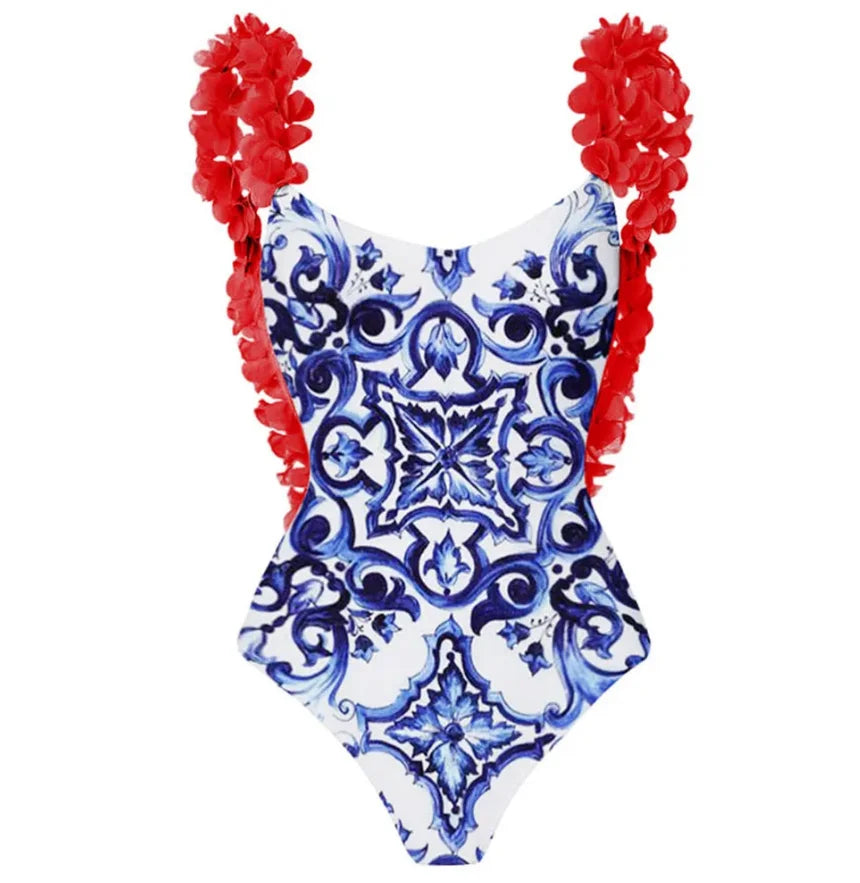 Printed 2024 Trend One Piece Swimsuit Luxury Tankini Set Women's Beachwear Push-ups Suspender Summer