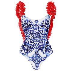 Printed 2024 Trend One Piece Swimsuit Luxury Tankini Set Women's Beachwear Push-ups Suspender Summer