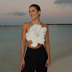 Fashion Flower Bikini Pearl Design Neck Swimsuit Luxury Sexy Tube Top Halter Seaside Vacation Hollow Trousers 2024 Women'S Retro