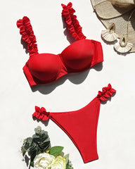 Push Up Bikini Set Women 2023 Swimsuit Sexy Bow Biquini Lace Up Summer Bathing Suit Lady Two Pieces Swimwear Woman Beachwear L