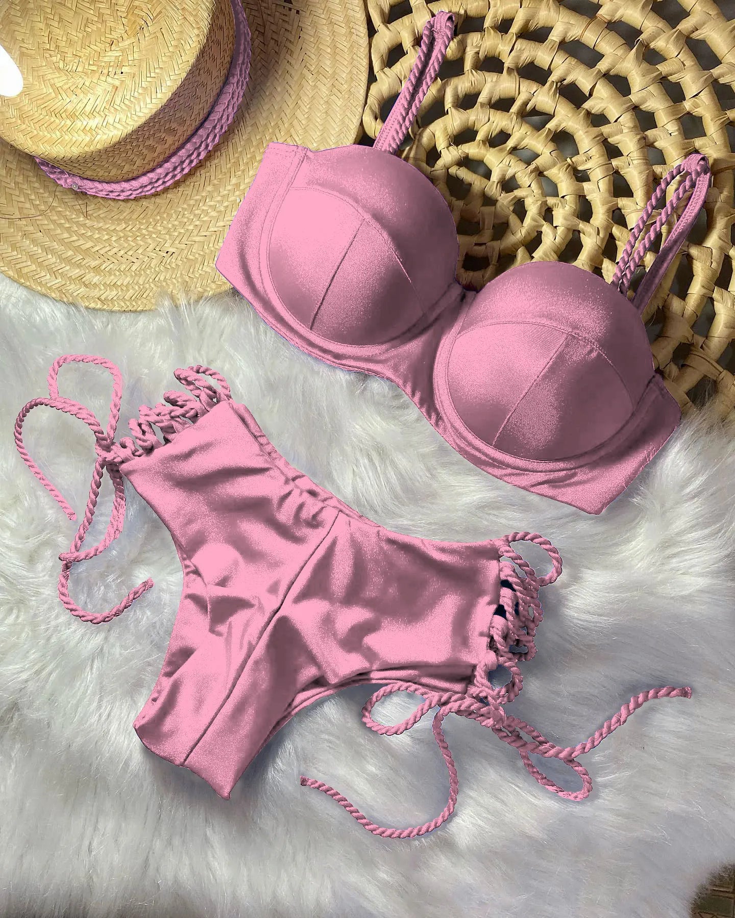 Sexy Bikinis Sets Push Up Women's Swimsuit Tie Side G-String Vintage Solid Swimwear Chest Pad Summer Beachwear Bathing Suit