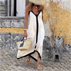 Black White V Neck Maxi Dress Solid Color Elegant Women's Swimsuits Cover Up 2024 Fashion Luxury Swimwear Bathing Suit Beachwear