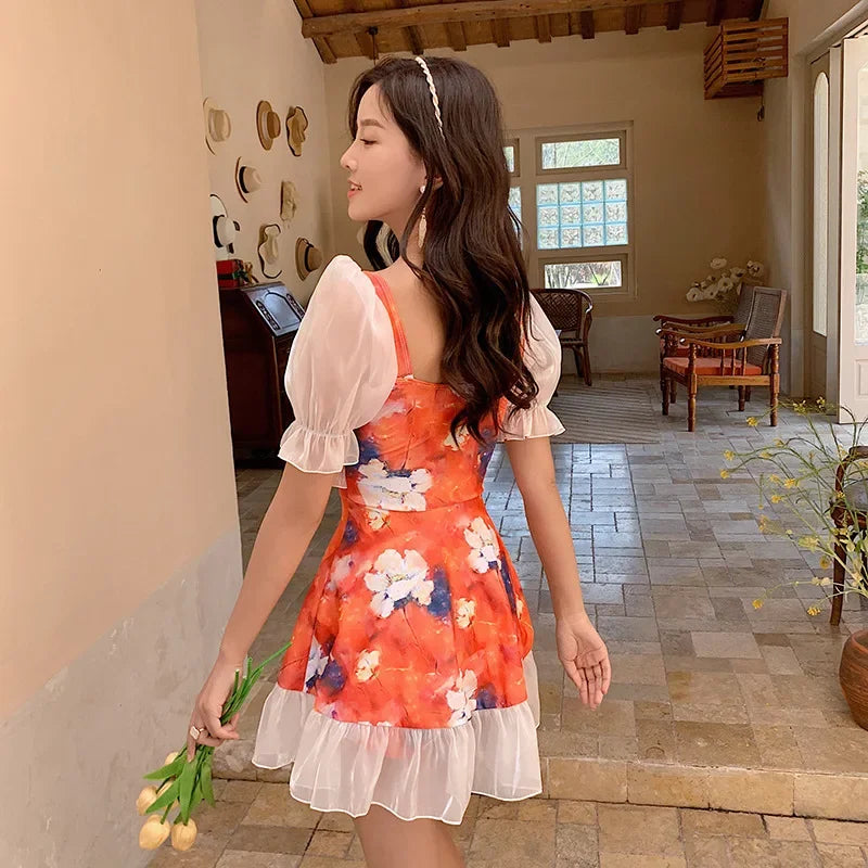 Korean One Piece Swimsuit Sexy 2024 New Women High Waist Swim Bath Suit Woman Swimwear Monokini Swimming Swimskirt
