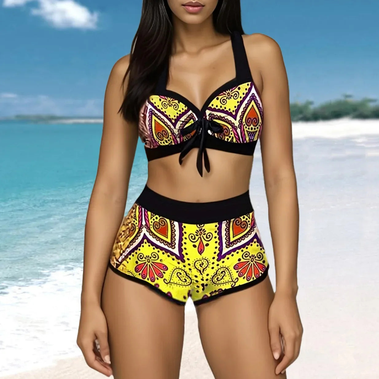Plus Size Bikini Set 2-Piece Swimsuit 2024 Swimwear Women Sexy Swimming Suit Beachwear Bathing Suit Summer High Waist Monokini