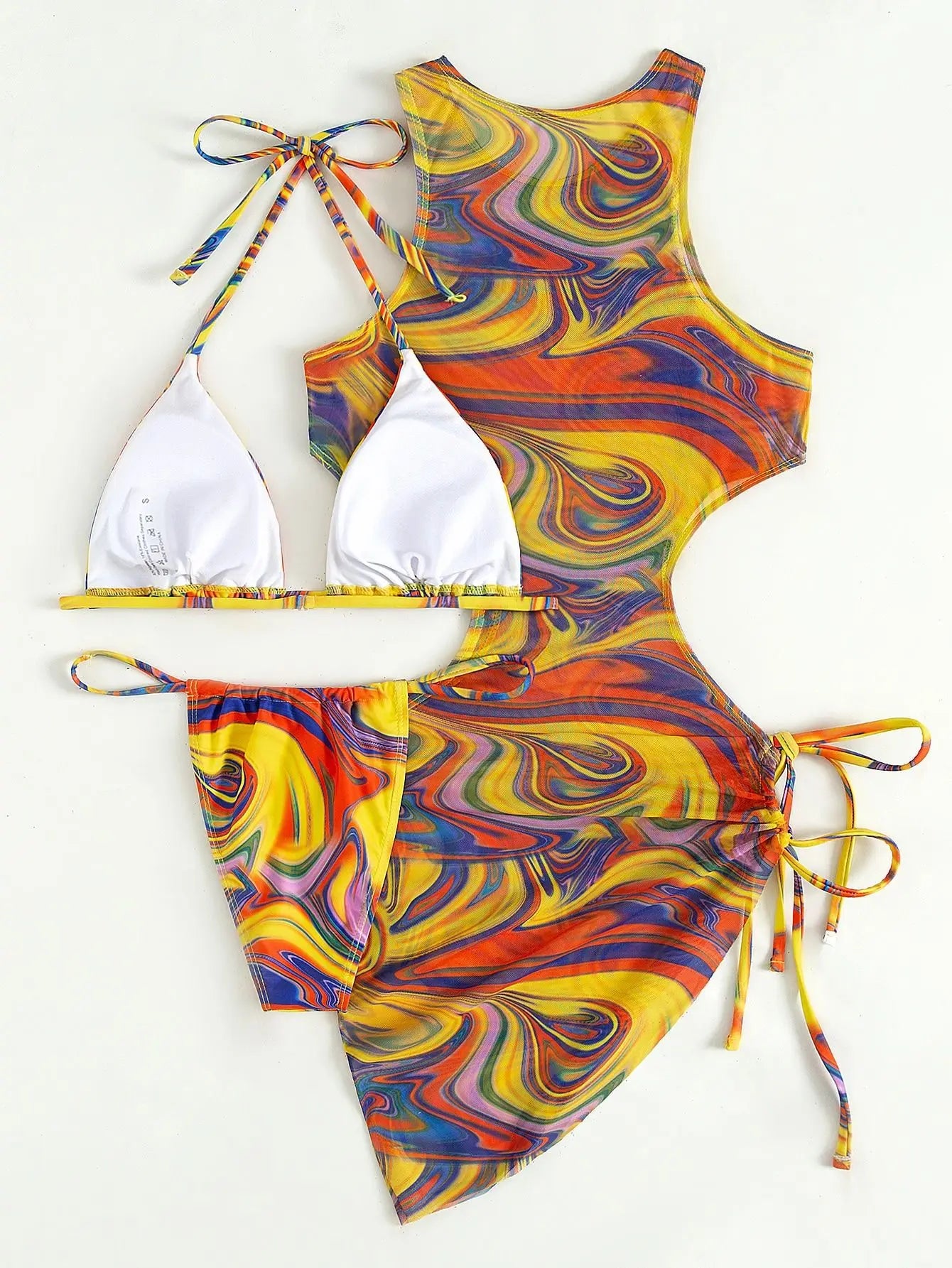 Sexy Three Pieces Bikini Set Leopard Halter Women Swimsuit 2023 New With Beach Cover Up Backless Bandage Swimwear Bathing Suit