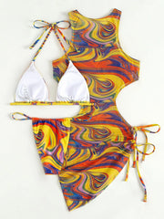 Sexy Three Pieces Bikini Set Leopard Halter Women Swimsuit 2023 New With Beach Cover Up Backless Bandage Swimwear Bathing Suit