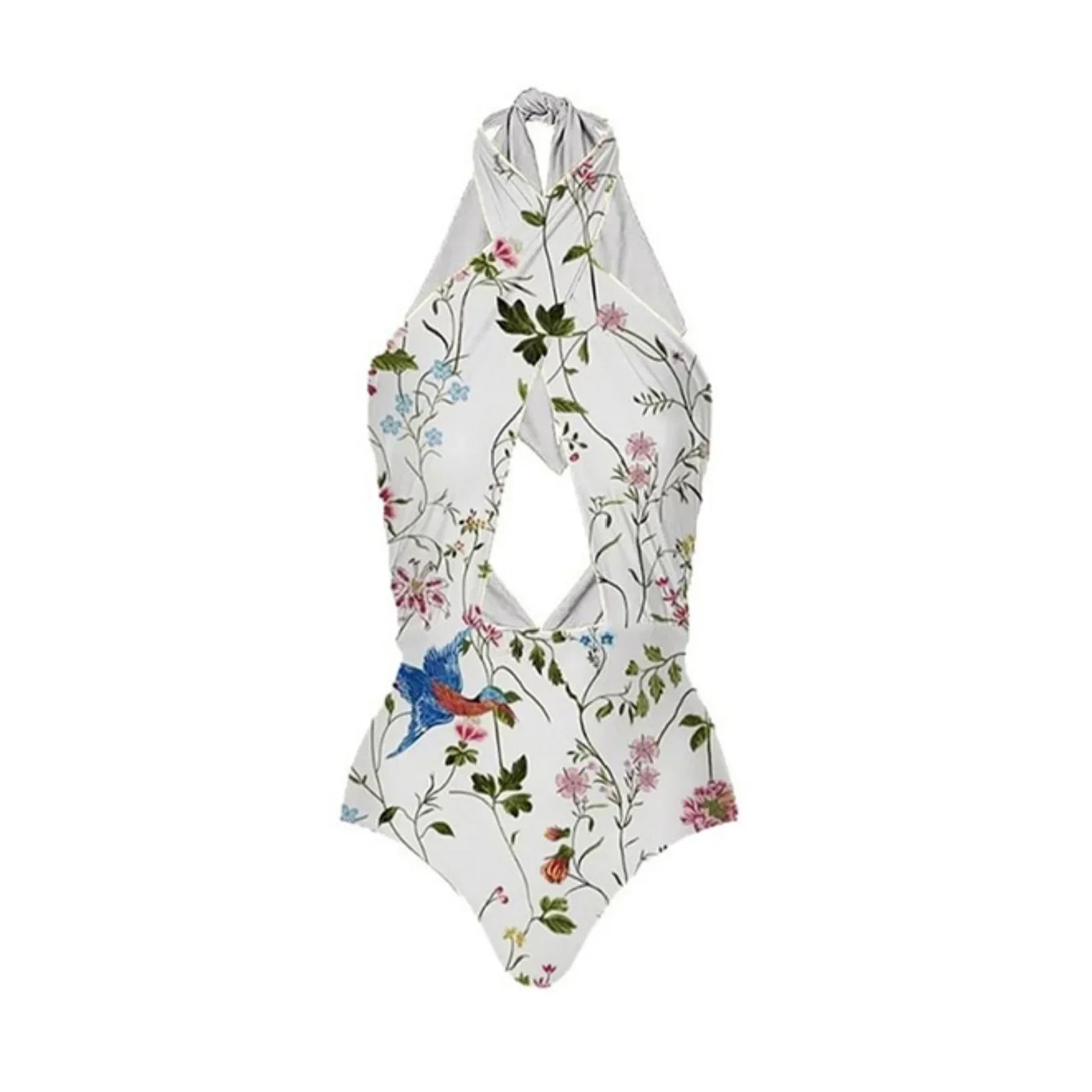 Halter Printed One Piece Bikini Sexy Hollow Halter Swimsuit Backless High Waist Slim Swimwear Ladies Fashion 2024 Beachwear