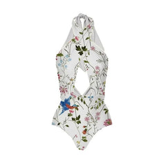 Halter Printed One Piece Bikini Sexy Hollow Halter Swimsuit Backless High Waist Slim Swimwear Ladies Fashion 2024 Beachwear