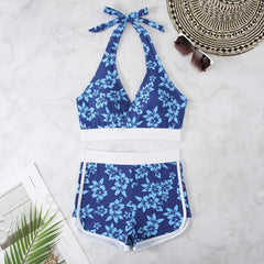 Flower Print 2 Piece Swimsuit Women,sexy High Waist V-neck Tankini Bikini,2024 Suspender Halter Swimwear,summer Beach Vacation