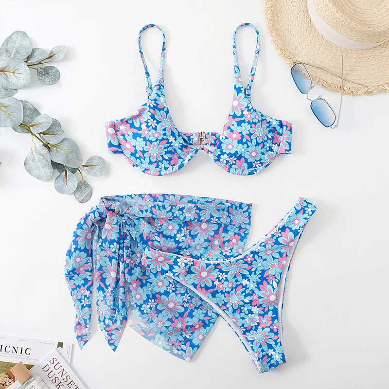 Tie Dye Bikini 2022 Skirts 3 Pieces Set Push Up Swimsuit Women Underwired Swimwear Female Sexy Bathing Suit Beach Wear